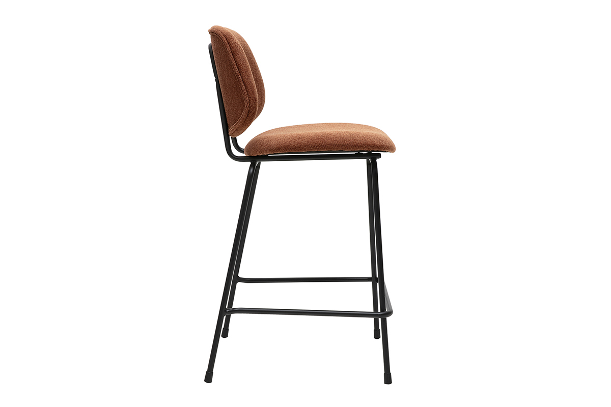 Tabouret de bar tissu terre br�l�e et m�tal, vue de profil.