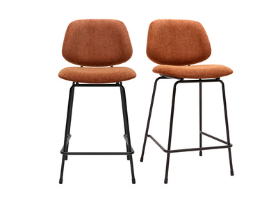 Tabourets de bar en tissu effet velours textur&eacute; terre br&ucirc;l&eacute;e et m&eacute;tal H66.5 cm BARNET (lot de 2)