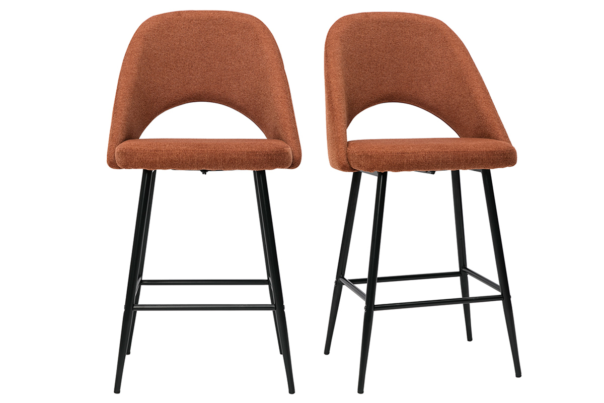 Tabourets de bar en tissu effet velours textur� terre br�l�e H65 cm (lot de 2) COSETTE