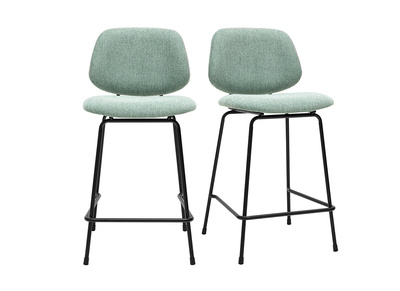 Tabourets de bar en tissu effet velours textur&eacute; vert c&eacute;ladon et m&eacute;tal H66.5 cm BARNET (lot de 2)