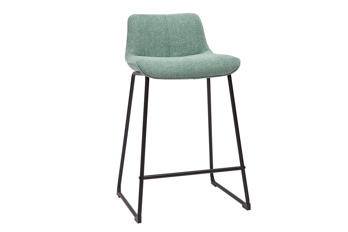 Tabouret de bar c�ladon avec pi�tement m�tal noir, vue de 3/4.