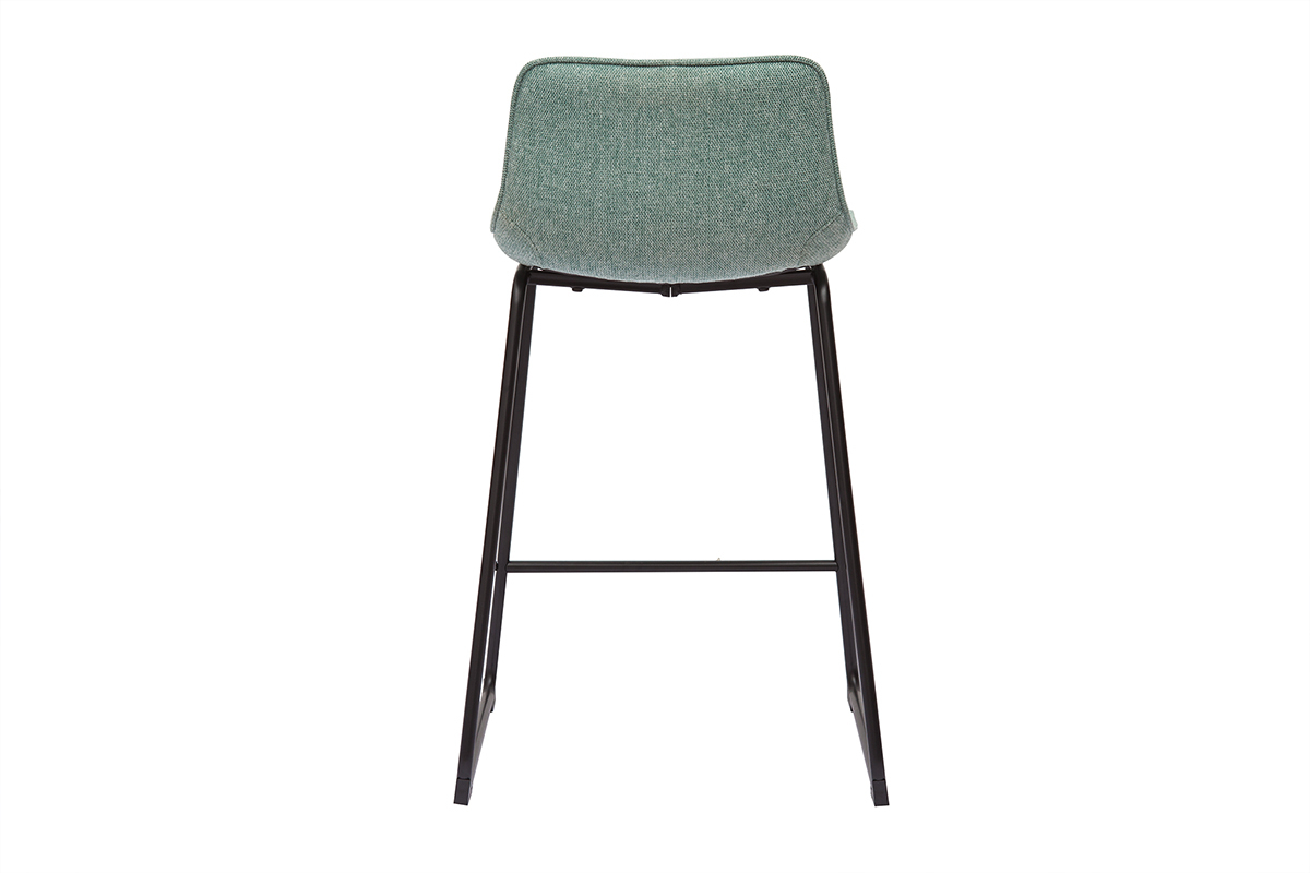 Tabouret de bar vert c�ladon en m�tal noir vu de dos.