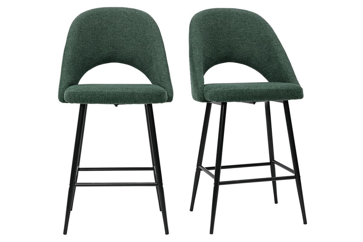 Tabourets de bar en tissu effet velours textur� vert H65 cm (lot de 2) COSETTE