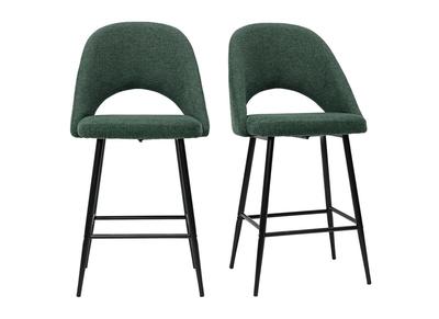 Tabourets de bar en tissu effet velours textur&eacute; vert H65 cm (lot de 2) COSETTE