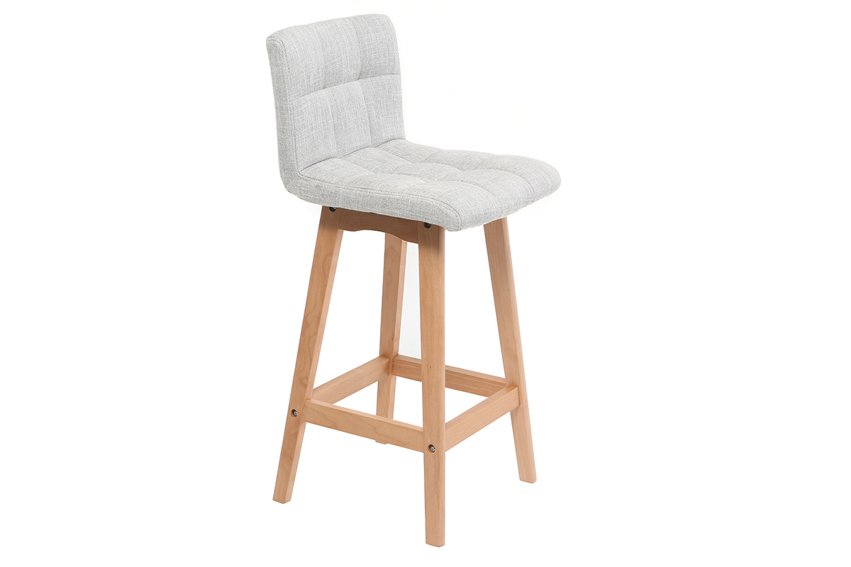 Tabourets de bar en tissu gris clair et bois H67.5 cm (lot de 2) KLARIS