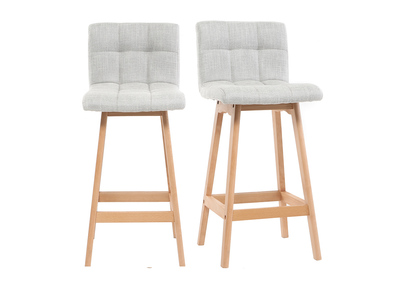 Tabourets de bar en tissu gris clair et bois H67.5 cm (lot de 2) KLARIS