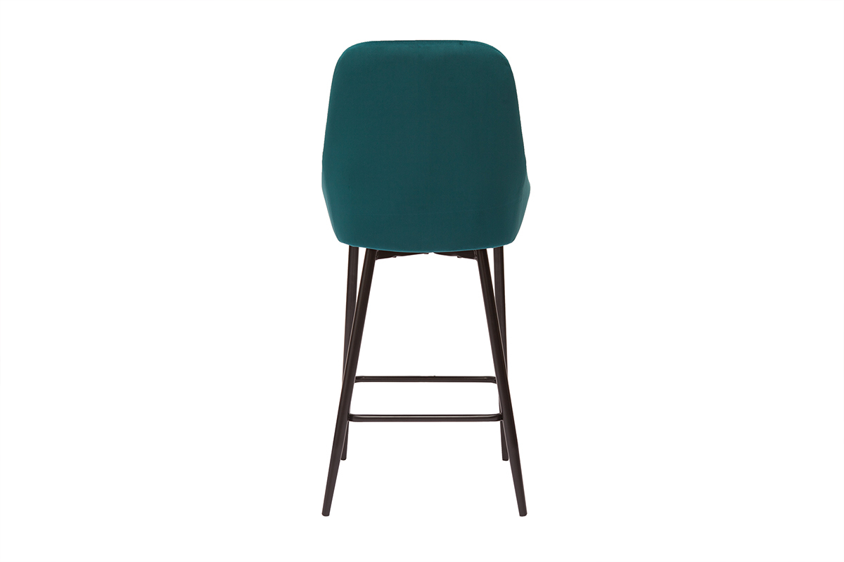 Tabourets de bar en tissu velours bleu p�trole et m�tal noir H65 cm (lot de 2) HOLO