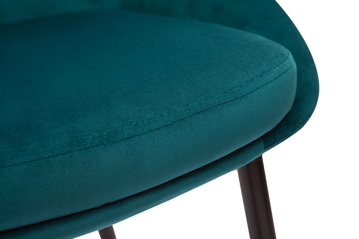 Tabourets de bar en tissu velours bleu p�trole et m�tal noir H65 cm (lot de 2) HOLO