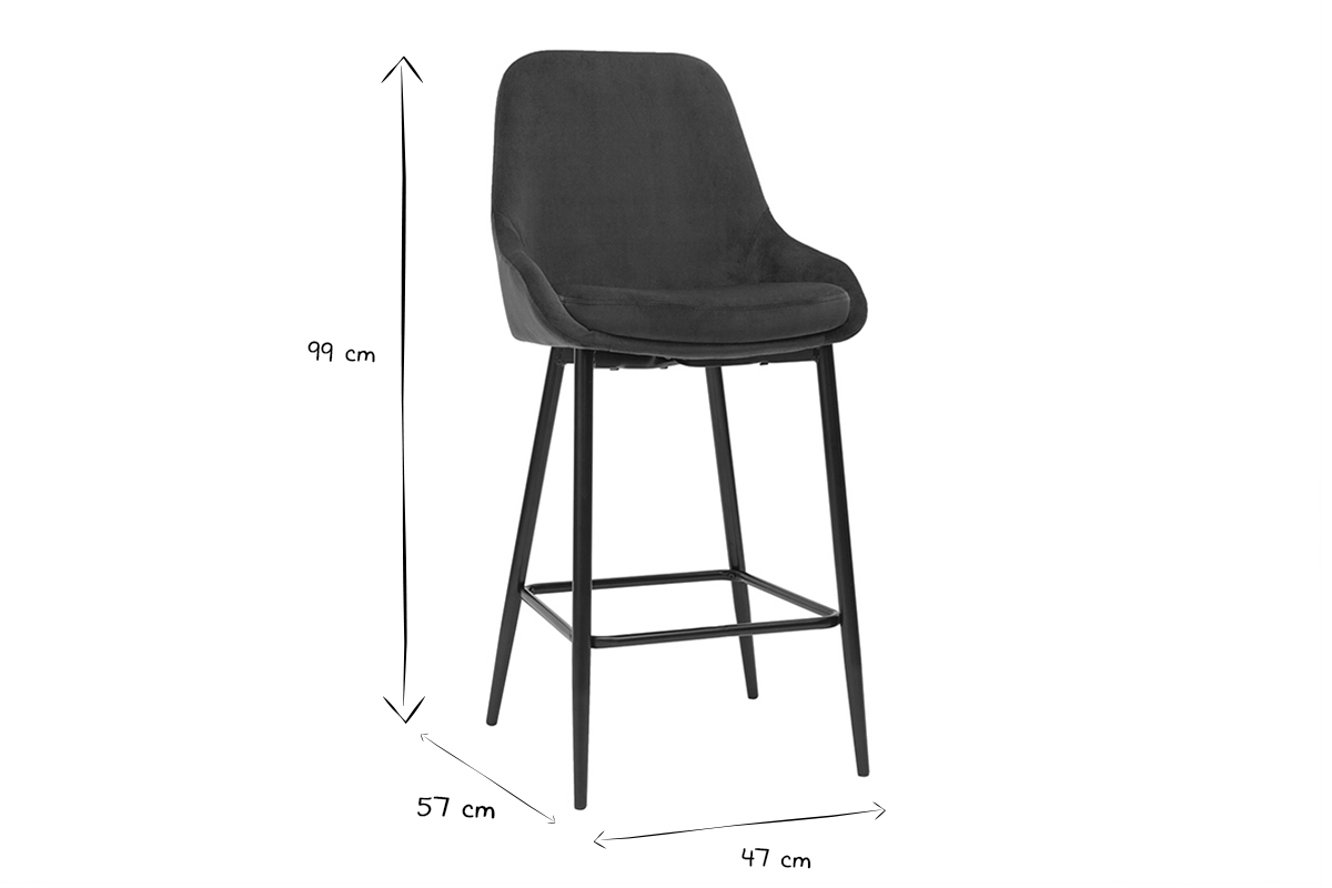 Tabourets de bar en tissu velours bleu p�trole et m�tal noir H65 cm (lot de 2) HOLO