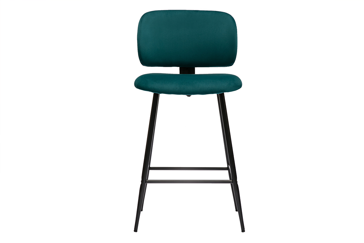 Tabourets de bar en tissu velours bleu p�trole et m�tal noir H70 cm (lot de 2) ATRIUM