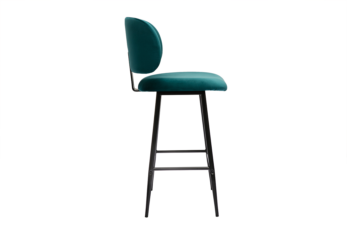 Tabourets de bar en tissu velours bleu p�trole et m�tal noir H70 cm (lot de 2) ATRIUM