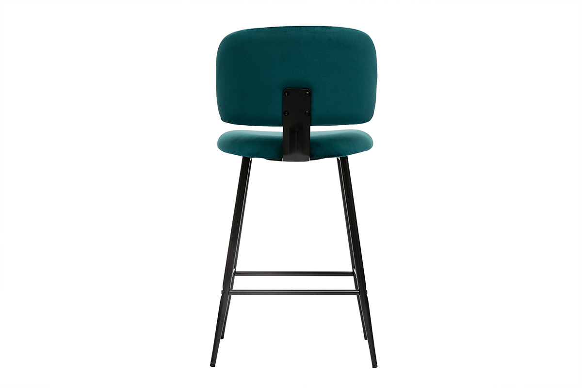Tabourets de bar en tissu velours bleu p�trole et m�tal noir H70 cm (lot de 2) ATRIUM