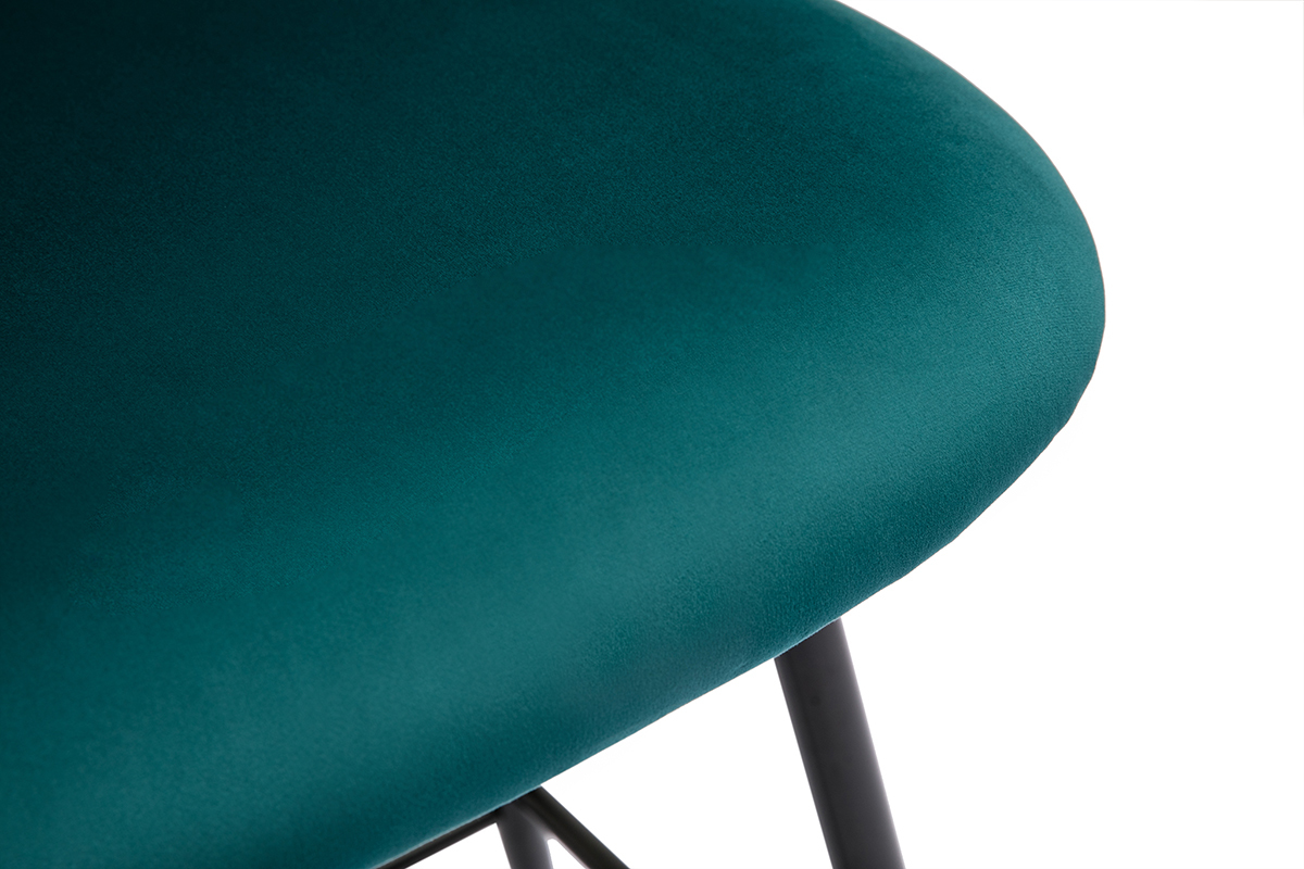 Tabourets de bar en tissu velours bleu p�trole et m�tal noir H70 cm (lot de 2) ATRIUM