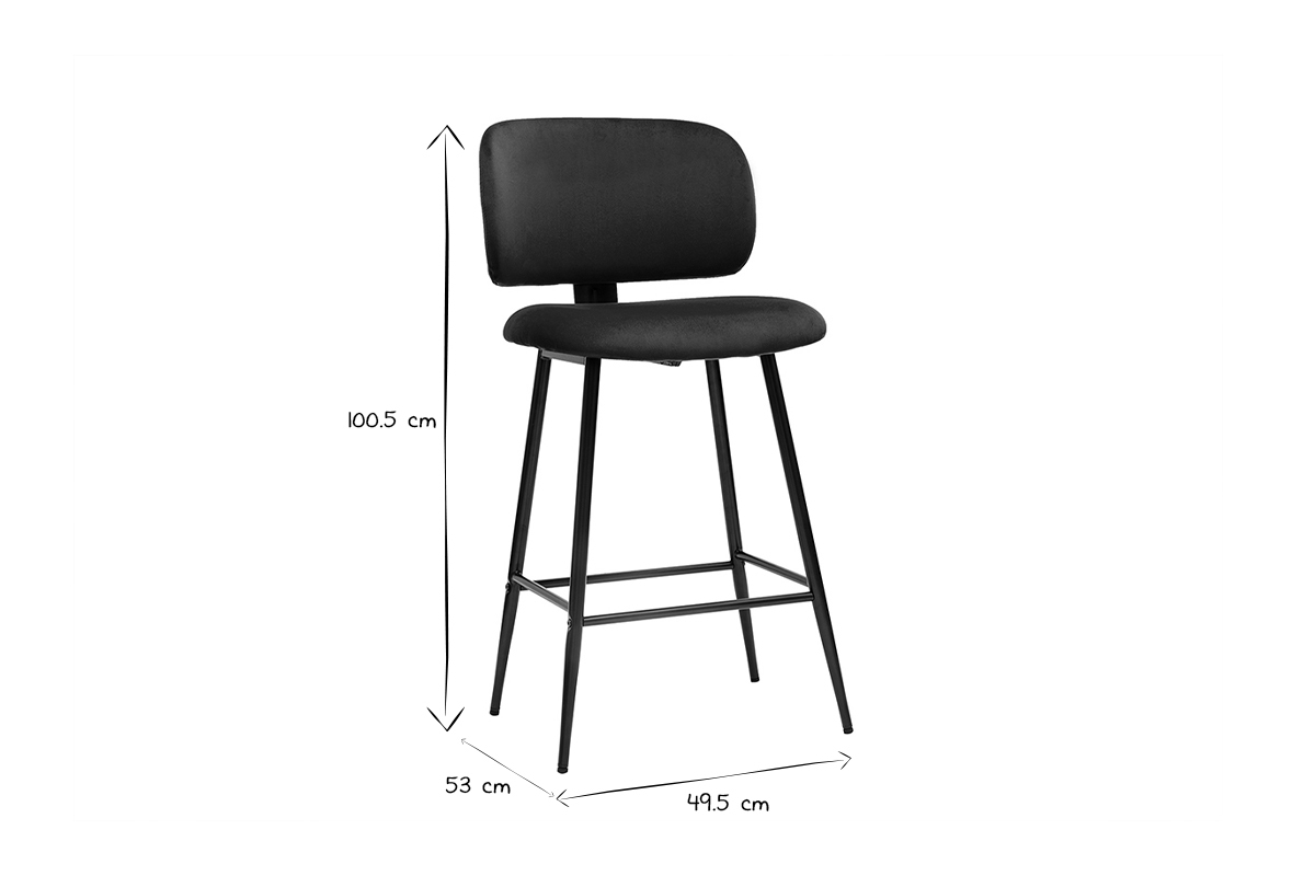 Tabourets de bar en tissu velours bleu p�trole et m�tal noir H70 cm (lot de 2) ATRIUM