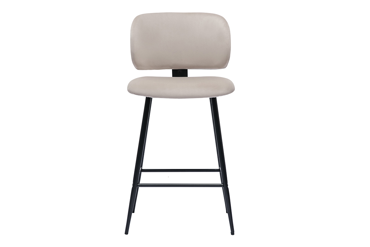 Tabourets de bar en tissu velours taupe et m�tal noir H70 cm (lot de 2) ATRIUM
