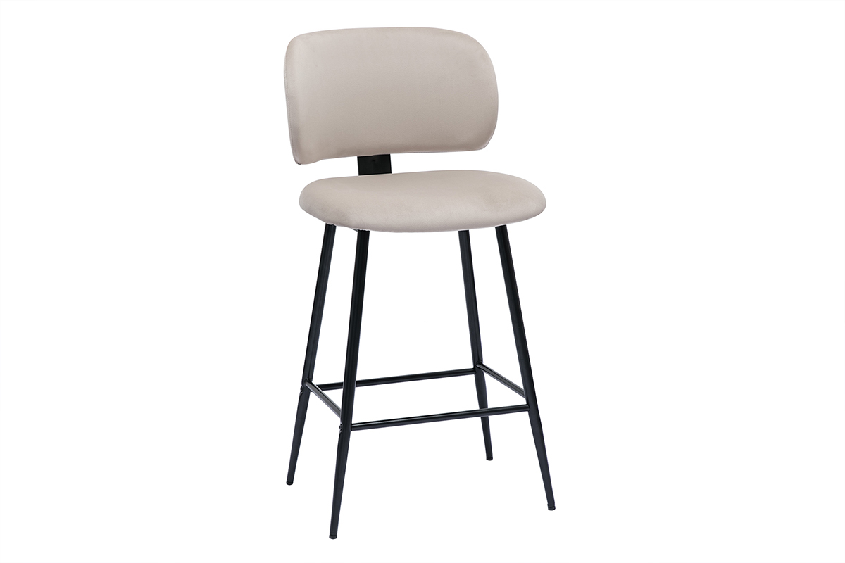 Tabourets de bar en tissu velours taupe et m�tal noir H70 cm (lot de 2) ATRIUM