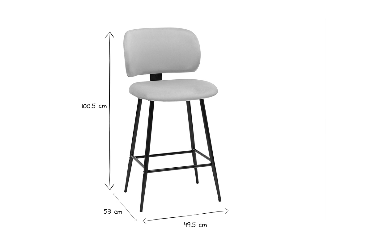 Tabourets de bar en tissu velours taupe et m�tal noir H70 cm (lot de 2) ATRIUM