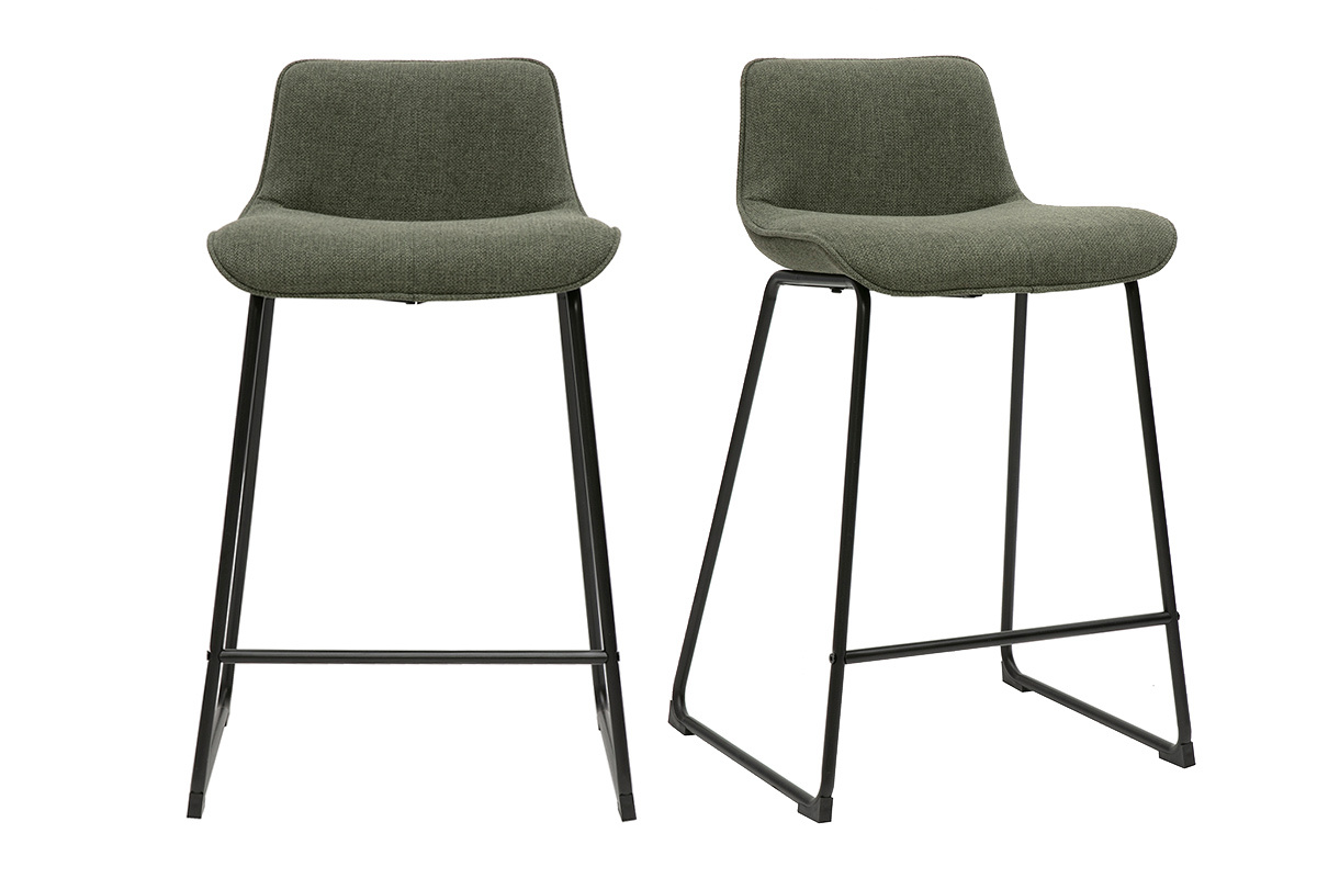 Tabourets de bar en tissu vert kaki et m�tal H65 cm (lot de 2) BOOST