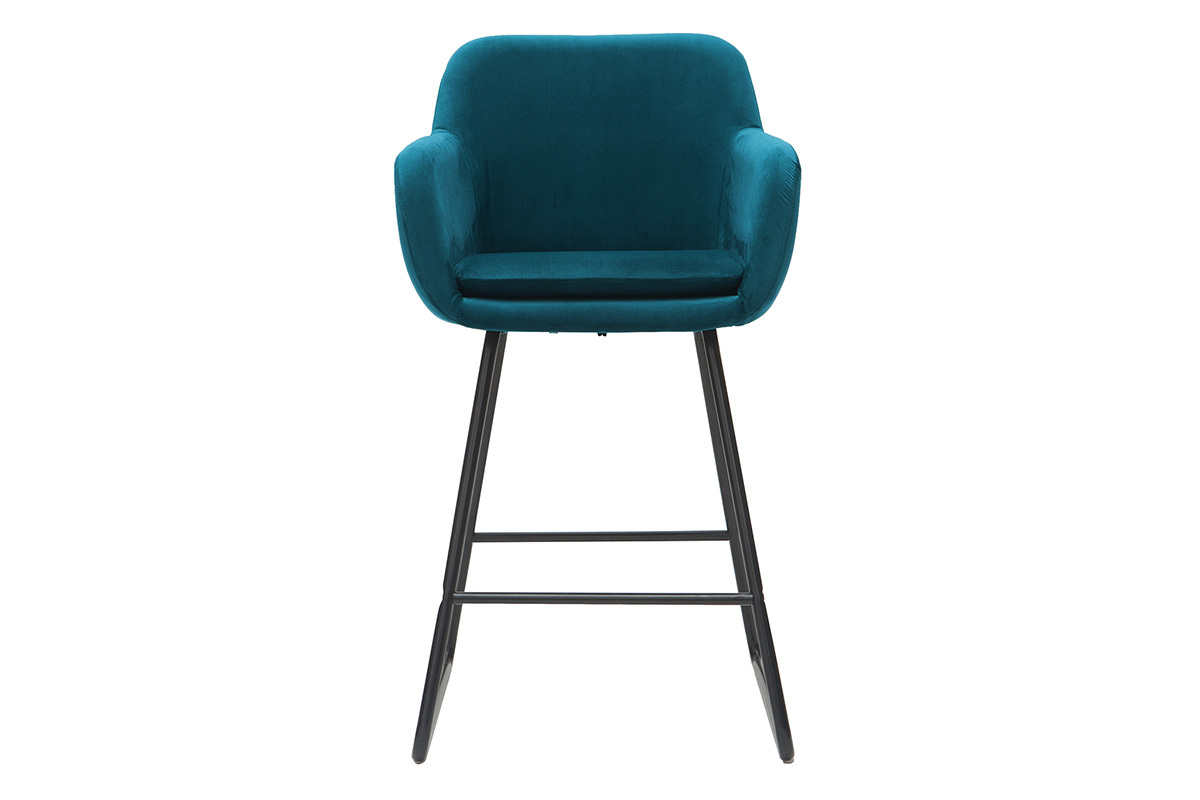 Tabourets de bar en velours bleu p�trole H65 cm (lot de 2) AMIKA