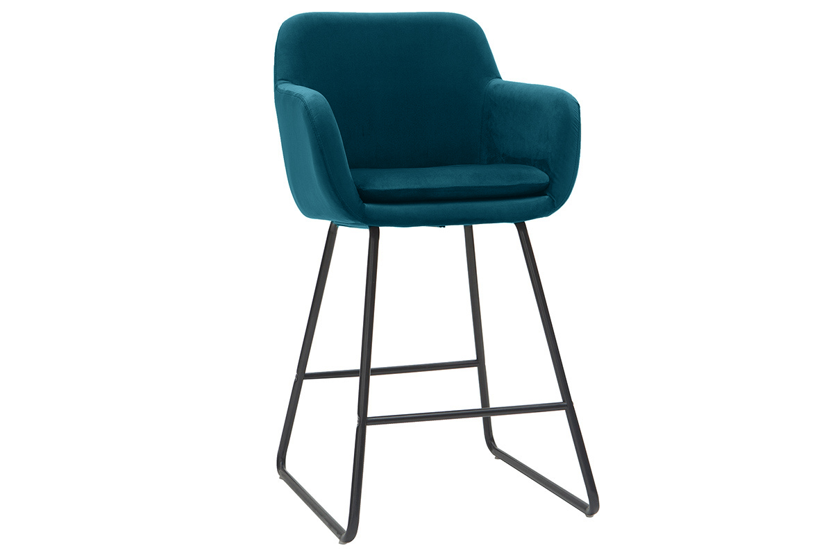 Tabourets de bar en velours bleu p�trole H65 cm (lot de 2) AMIKA