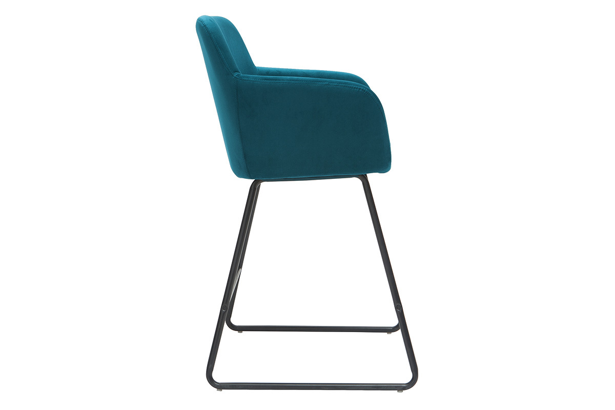 Tabourets de bar en velours bleu p�trole H65 cm (lot de 2) AMIKA