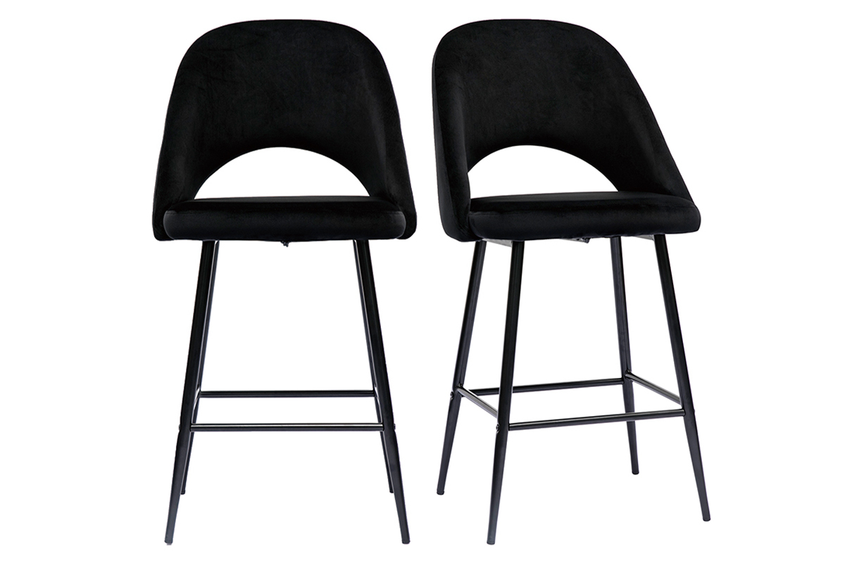 Tabourets de bar en velours noir et m�tal H65 cm (lot de 2) COSETTE