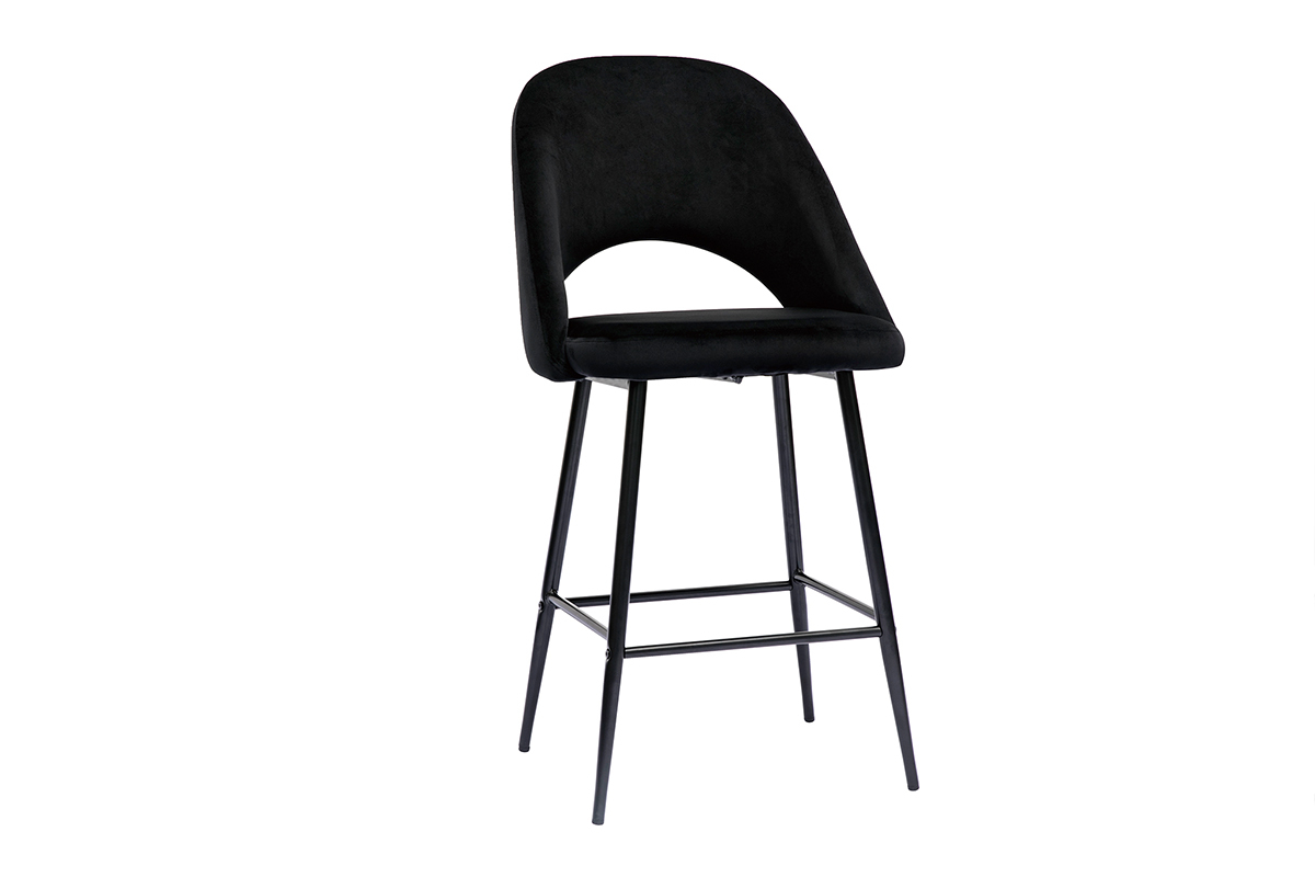 Tabourets de bar en velours noir et m�tal H65 cm (lot de 2) COSETTE
