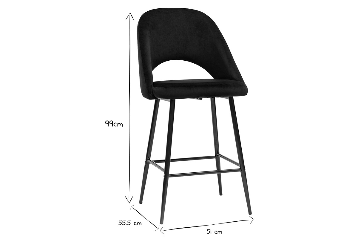 Tabourets de bar en velours noir et m�tal H65 cm (lot de 2) COSETTE