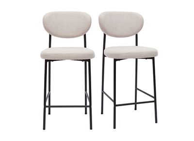 Tabourets de bar fixes en tissu effet velours textur&eacute; beige H65 cm (lot de 2) BREKA