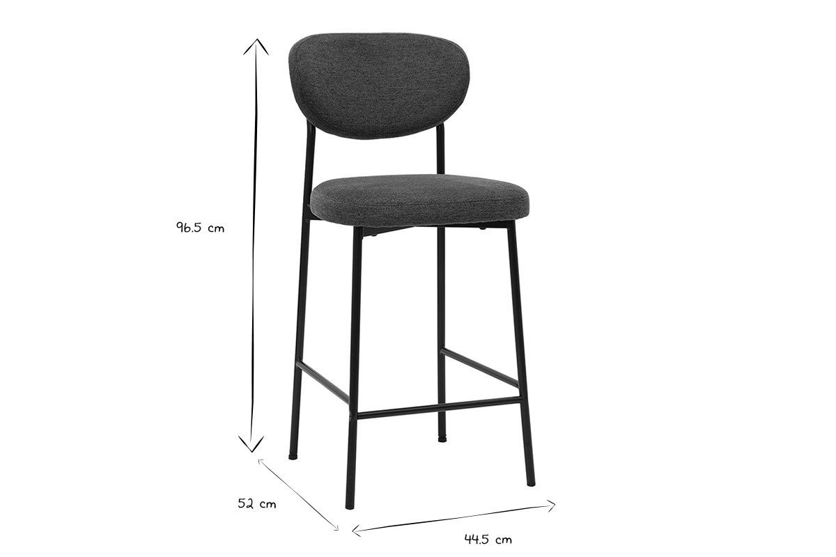 Dimensions du tabouret de bar BREKA : H96.5 cm, P52 cm, L44.5 cm en noir et blanc.