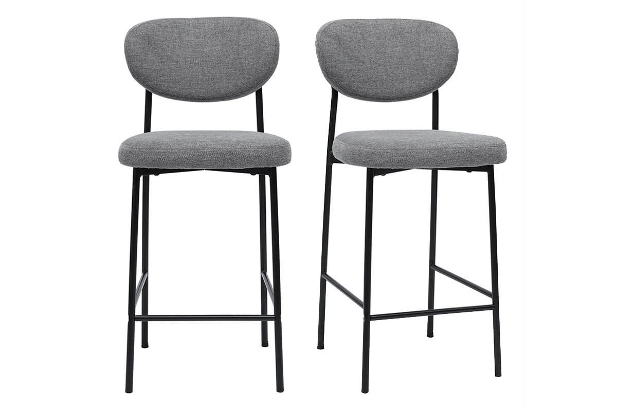 Tabourets de bar fixes en tissu effet velours textur� gris clair H65 cm (lot de 2) BREKA