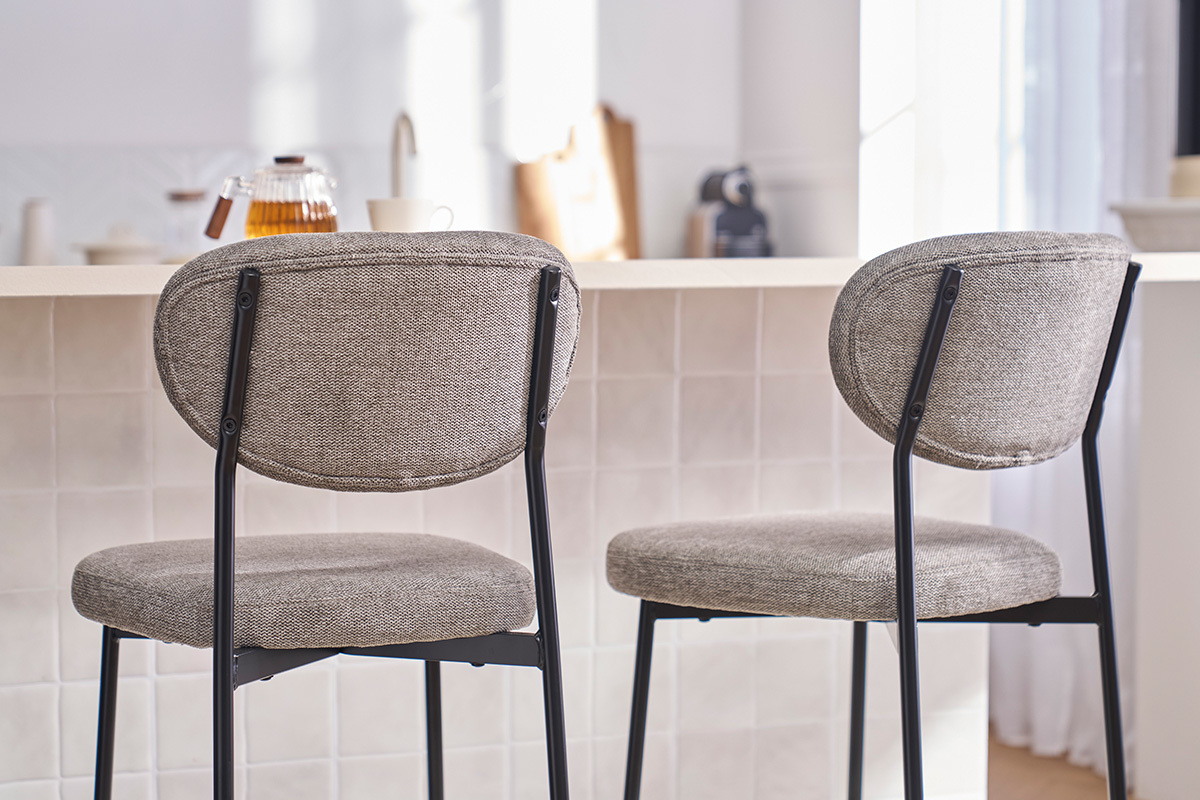 Tabourets de bar fixes en tissu effet velours textur� gris clair H65 cm (lot de 2) BREKA