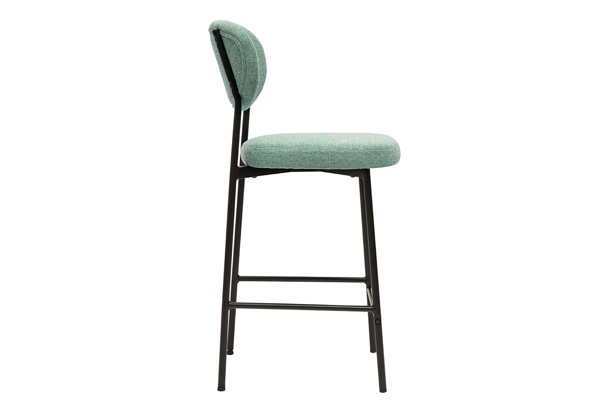 Tabouret de bar en tissu c�ladon, vue de c�t�.