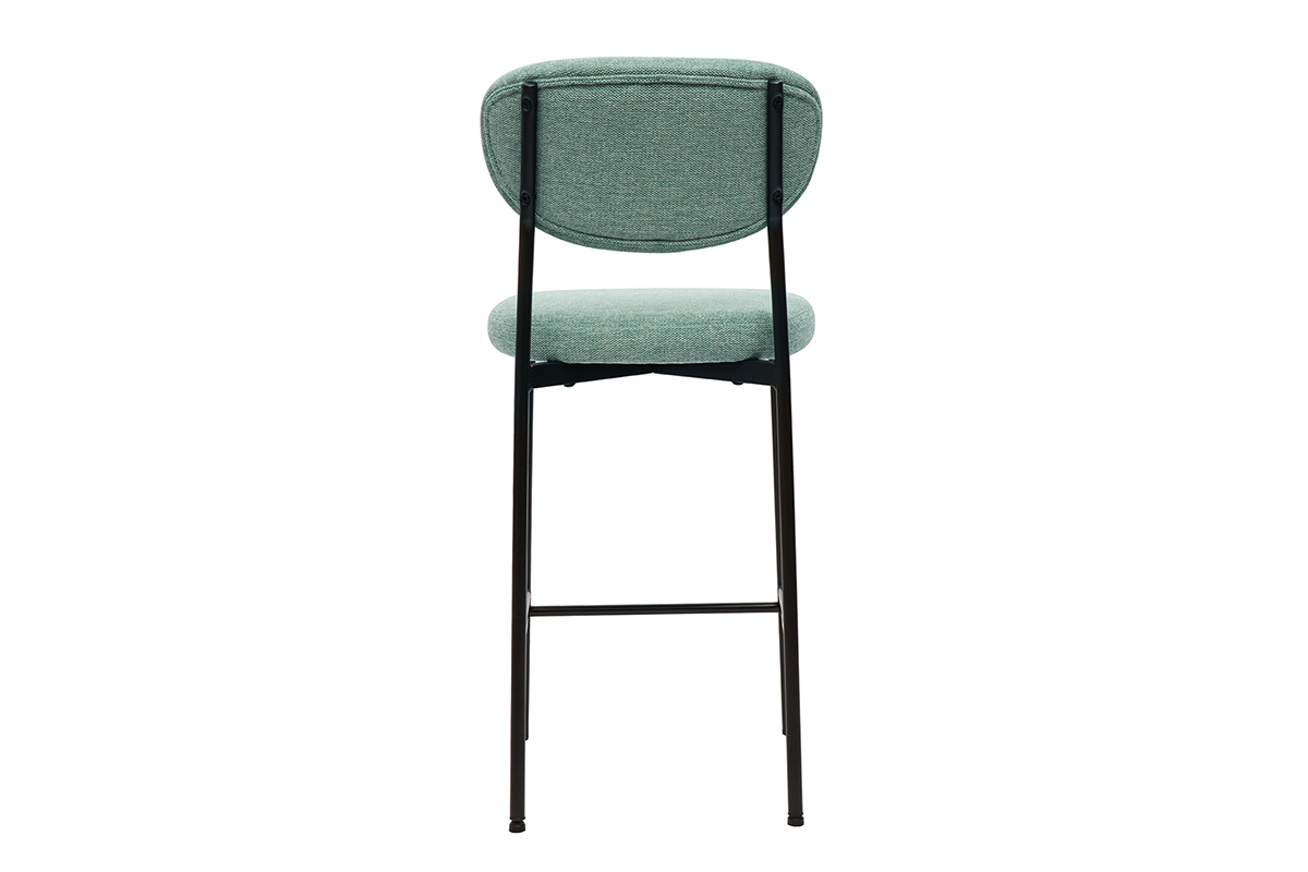 Tabouret de bar BREKA, vert c�ladon, vue arri�re, pieds noirs, dossier et assise en tissu textur�.