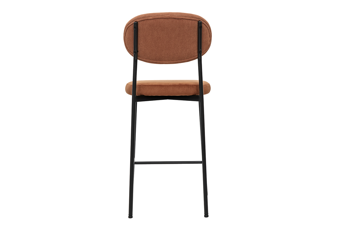 Tabouret de bar en velours c�tel� vue arri�re, pi�tement en m�tal noir.