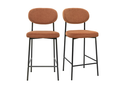 Tabourets de bar fixes en tissu velours c&ocirc;tel&eacute; terre br&ucirc;l&eacute;e H65 cm (lot de 2) BREKA