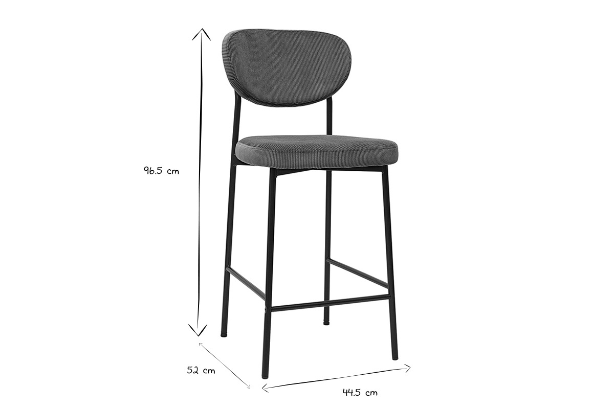 Tabourets de bar en velours c�tel� vert kaki et m�tal noir, H65 cm, lot de 2, BREKA