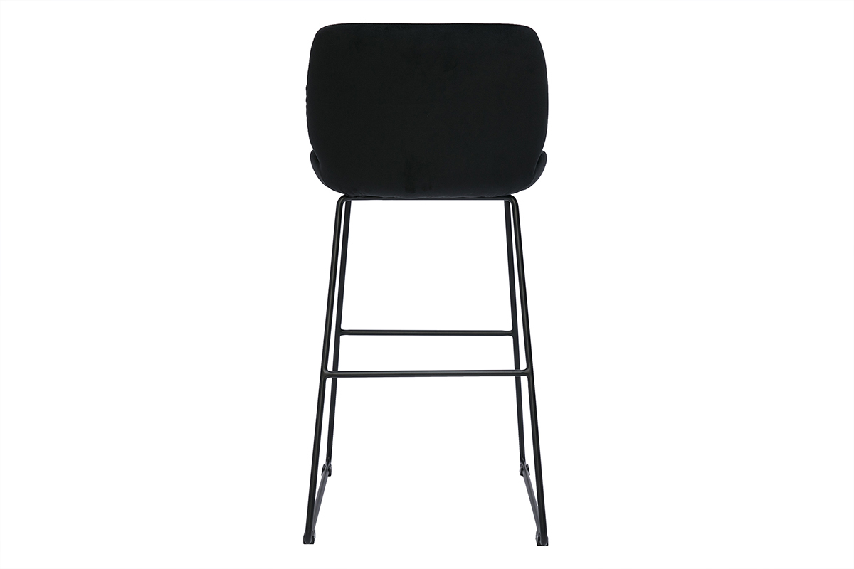 Tabourets de bar fixes en tissu velours noir pieds m�tal noir H65 (lot de 2) KAOLY