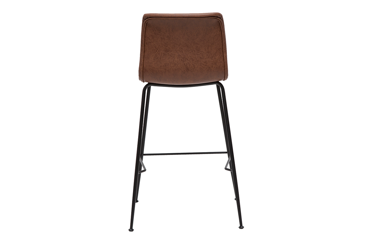 Tabourets de bar fixes marron aspect vieilli et m�tal noir H65 cm (lot de 2) HAROLD