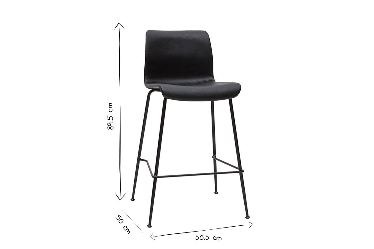 Tabourets de bar fixes marron aspect vieilli et m�tal noir H65 cm (lot de 2) HAROLD