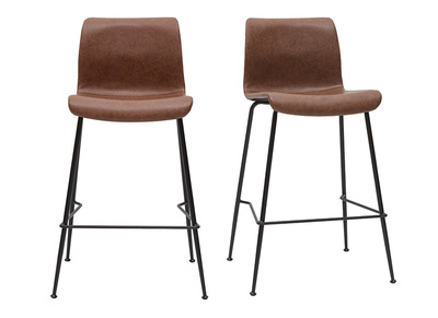 Tabourets de bar fixes marron aspect vieilli et m&eacute;tal noir H65 cm (lot de 2) HAROLD