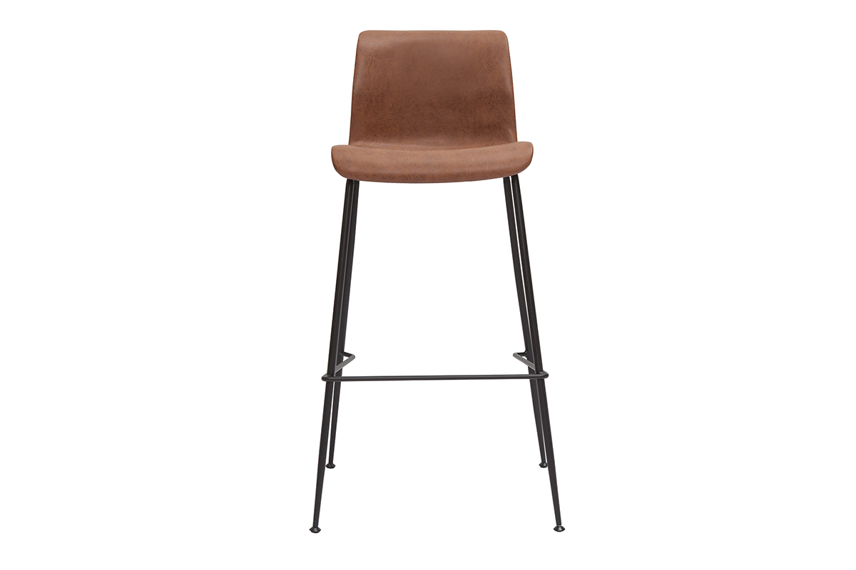 Tabourets de bar fixes marron aspect vieilli et m�tal noir H75 (lot de 2) HAROLD
