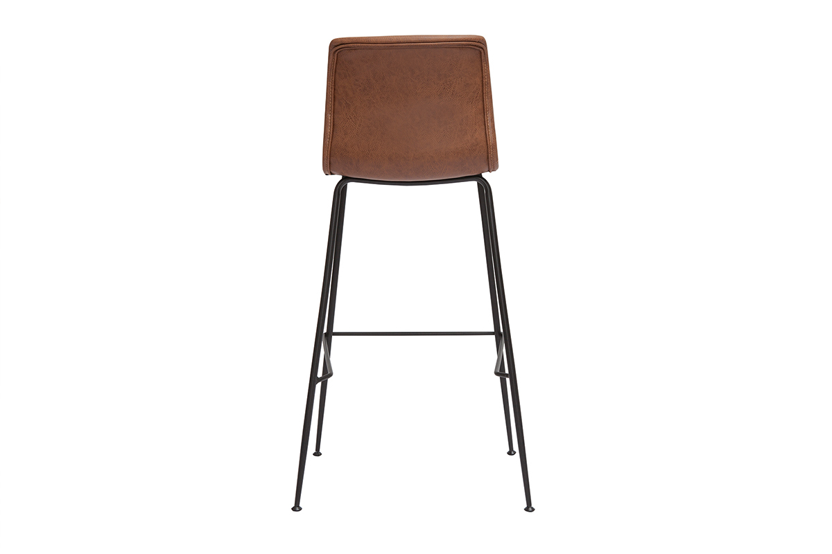 Tabourets de bar fixes marron aspect vieilli et m�tal noir H75 (lot de 2) HAROLD
