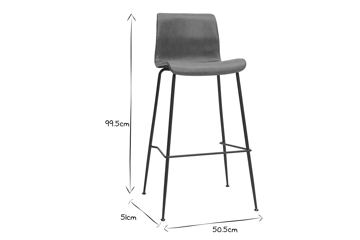 Tabourets de bar fixes marron aspect vieilli et m�tal noir H75 (lot de 2) HAROLD