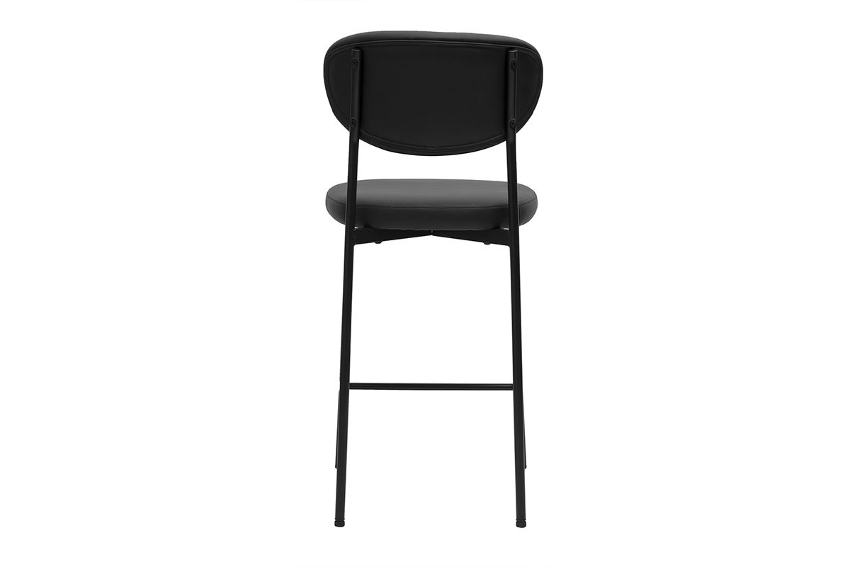 Tabouret de bar noir BREKA, vue de dos avec pi�tement m�tallique.