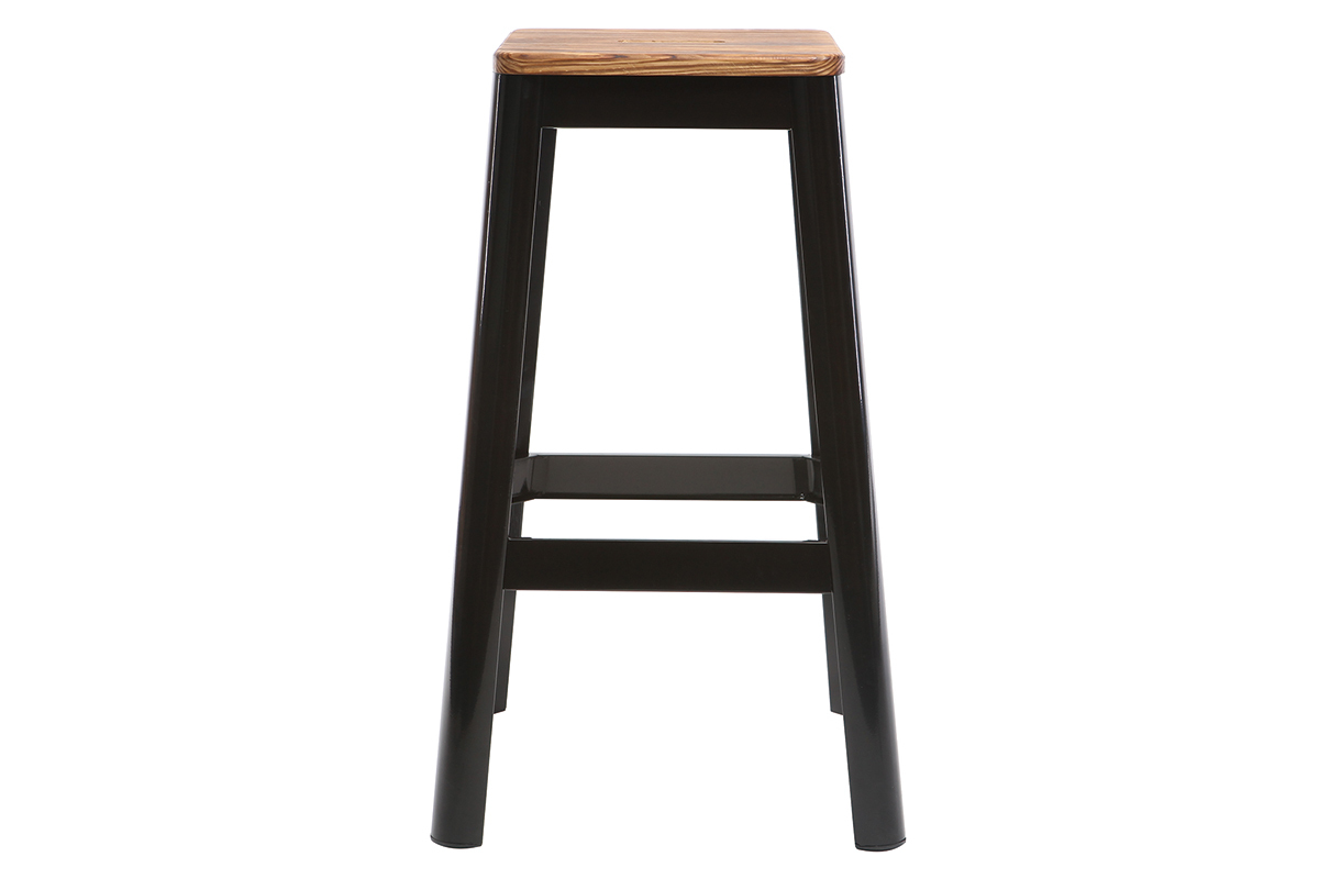 Tabourets de bar industriels en m�tal noir et bois H75 cm (lot de 2) NICK