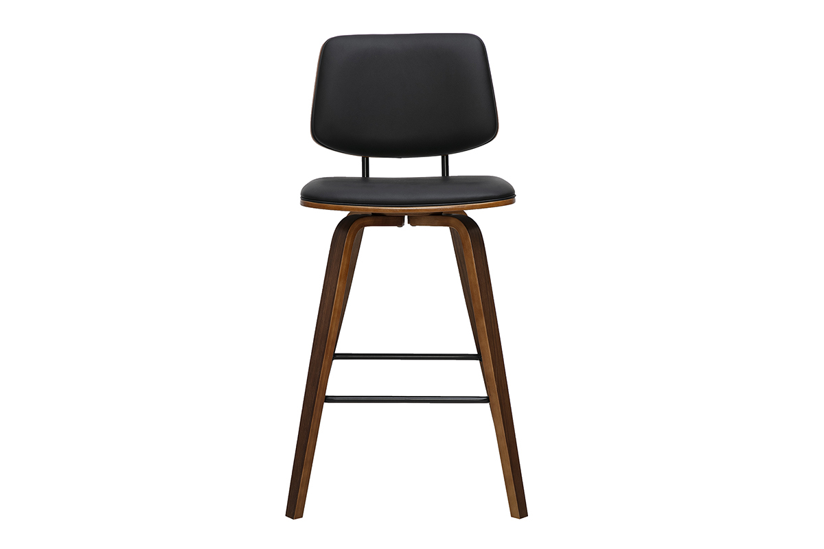 Tabouret de bar noir et bois fonc�, vue de face, H66 cm, lot de 2.