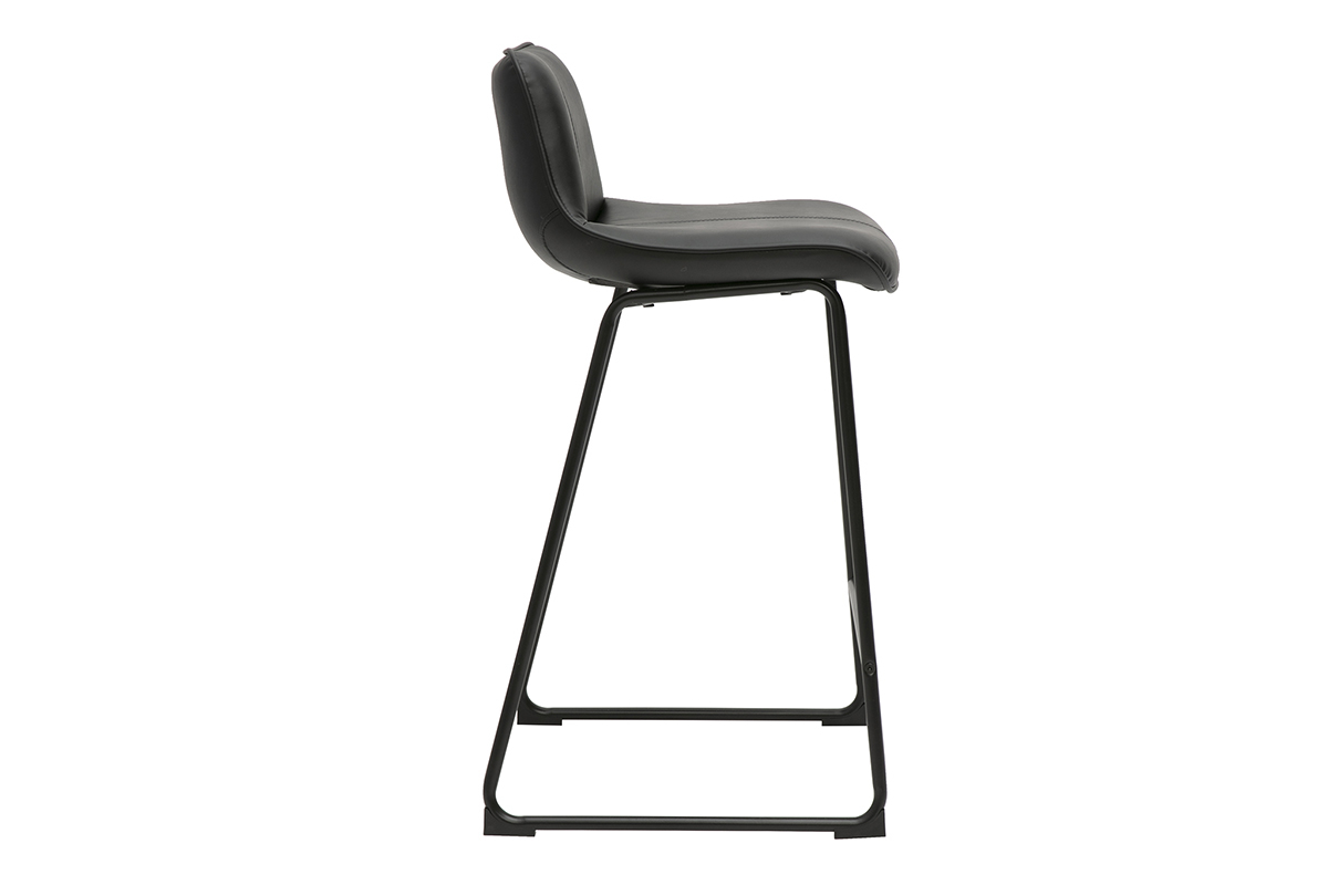 Tabouret de bar noir en polyur�thane H65 cm, vue de profil, pi�tement luge en m�tal.