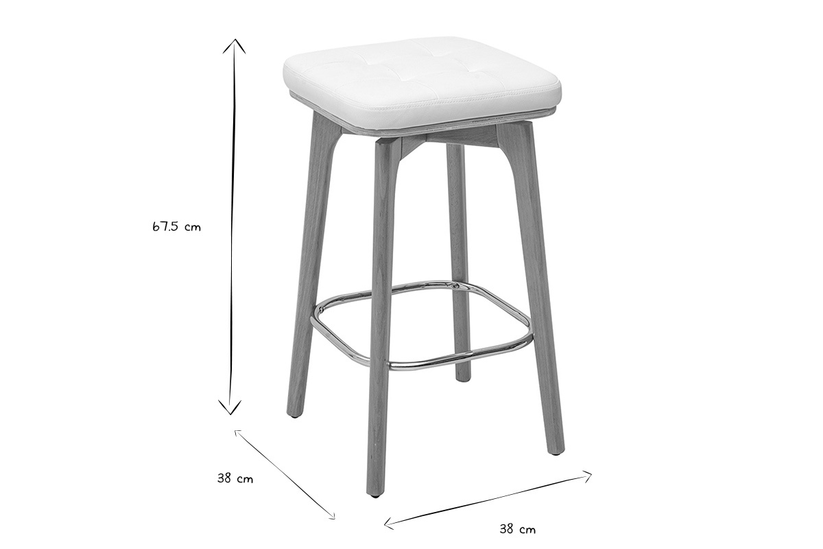 Tabouret de bar � assise carr�e, dimensions 67,5 cm de haut, 38 cm de large.