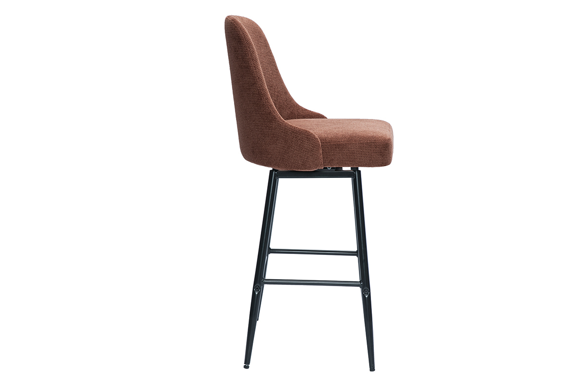 Tabouret de bar pivotant en tissu terre br�l�e et m�tal, vue de profil.